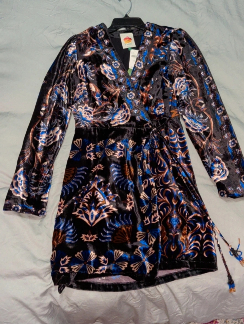 Farm Rio Arabesque Wrap Dress Velvet. Small, NWT